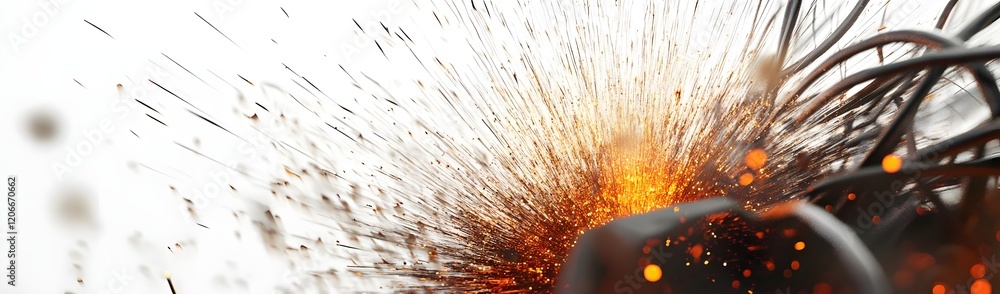 Poster an abstract explosion of sparks and energy emanating from tangled wires.