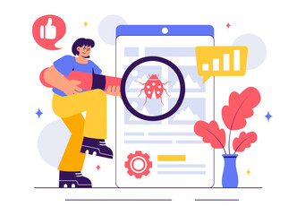 Software Testing Vector Illustration featuring Application Engineering, Debugging Processes, Development Workflow, Programming, and Coding