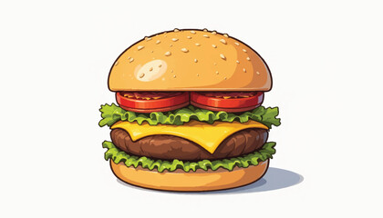 Delicious Cheese Burger vector illustration in cartoon form with transparent background.