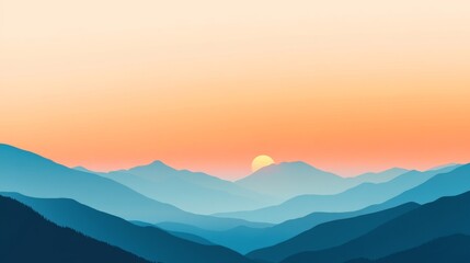 Fototapeta premium A tranquil sunrise over mountains gradient background.featuring soft oranges and blues.highlighting the peaceful start of the day.Ideal for nature blogs, travel promotions, and serene visuals