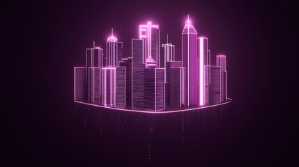 Fototapeta premium Neon City Skyline in a Futuristic Style with Glowing Lights and Dramatic Contrast Against Dark Background for Technology and Urban Themes
