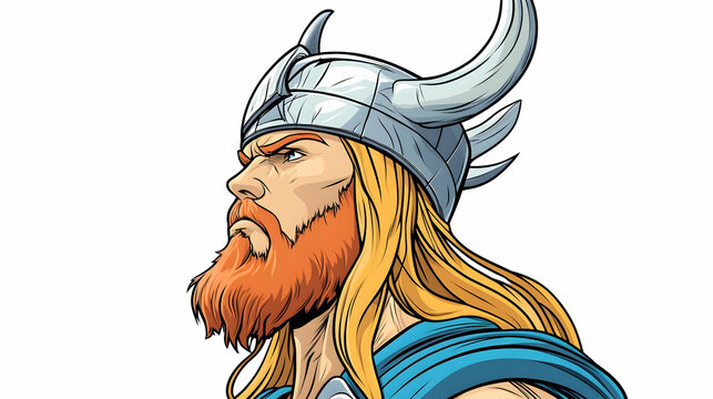 Viking warrior profile portrait, Norse mythology, historical illustration, white background, game design