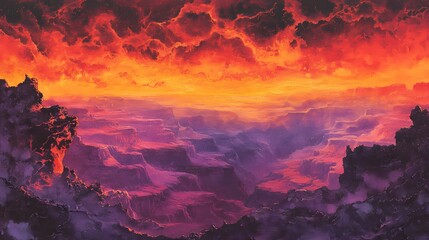 Fototapeta premium Breathtaking View of a Colorful Canyon at Sunset with Dramatic Clouds and Rich Colors, Perfect for Nature Enthusiasts and Landscape Photography Lovers