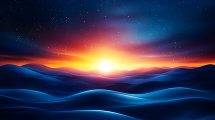 Obraz premium Vibrant sunset over rolling blue hills