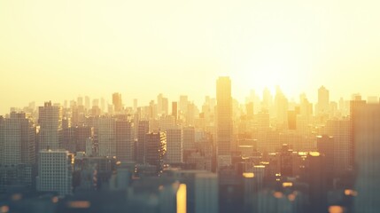 Fototapeta premium Golden Hour Cityscape: A Stunning Panorama of Urban Skyline at Sunset