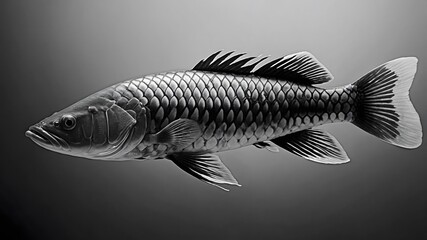 Obraz premium Monochrome Arowana Showcasing Detailed Scales in Stunning Contrast