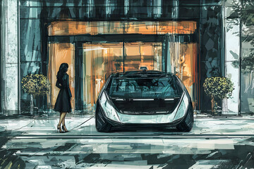 Futuristic Driverless Autonomous Transport - Innovative Smart Mobility Concept - Hand drawn sketch
