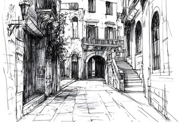 Serene narrow street in a historic city, showcasing architectural details and empty pathways