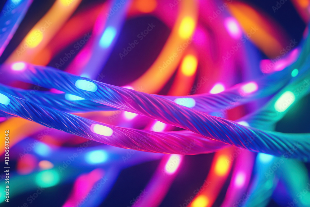 Poster vibrant lights on colorful cables creating a dynamic visual effect.