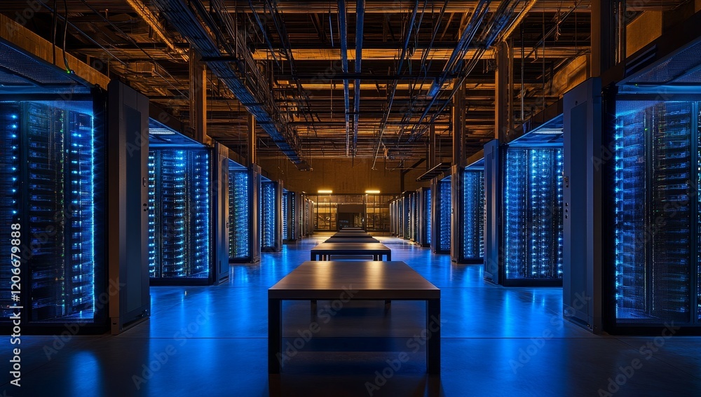 Leinwandbilder rows of illuminated servers in a modern data center.