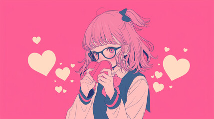 バレンタインチョコレートを持つ女子高生のイラスト