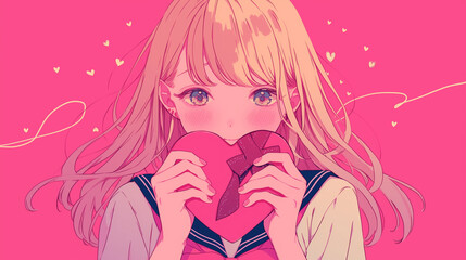 バレンタインチョコレートを持つ女子高生のイラスト