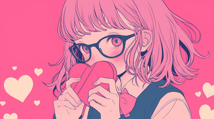 バレンタインチョコレートを持つ女子高生のイラスト