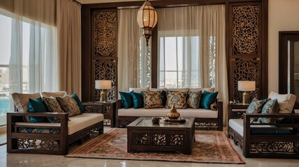 arabic setting for a majlis with traditional Living room ramadan decoration
