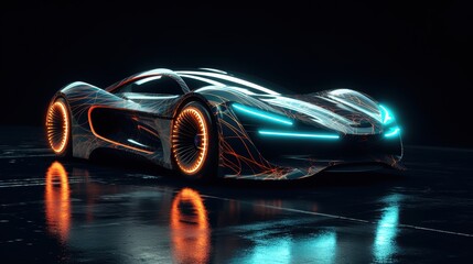 Futuristic Concept Car with Neon Lights