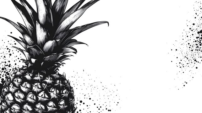 A Detailed Black And White Pineapple Illustration