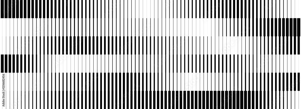 Poster Black striped halftone gradient strips. Fading line gradation background. Repeating linear pattern backdrop. Parallel lines wallpaper for overlay, print, cover. Vector Doppler effect concept