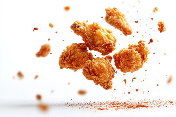 Fried chicken nuggets on a white background.