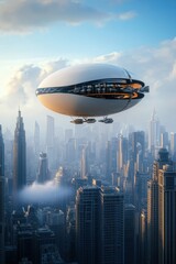 Naklejka premium Hydrogen-Driven Airship Hovering Over a Sustainable Eco-Friendly Landscape