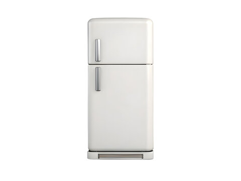 Closed retro refrigerator with freezer door isolated on white background