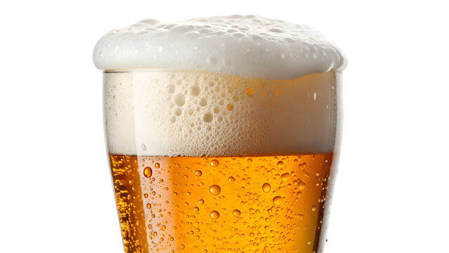 close up glass of beer isolated on white