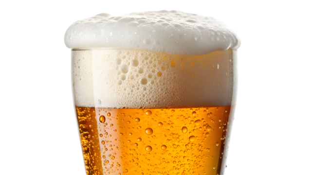 close up glass of beer isolated on white