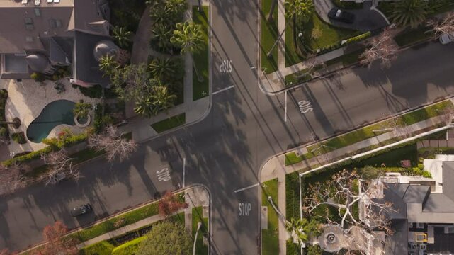 Stunning aerial view beautifully showcases a truly luxurious and upscale neighborhood nestled in Beverly Hills, emphasizing the opulence and highclass lifestyle of living in Los Angeles