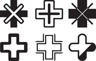 Obraz premium Hospital and medical health care Medical Cross set bundle icon silhouette vector illustration