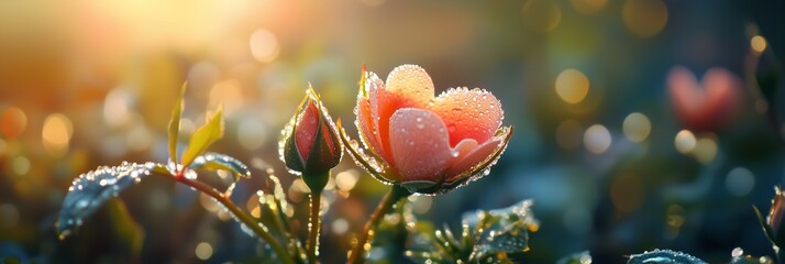 Romantic Rose Background with Dew Drops