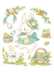 Fototapeta premium Pendant border watercolor easter illustration cute, Generative AI