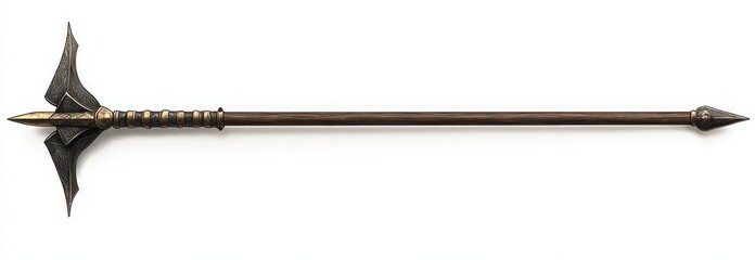 Ancient bronze-tipped spear isolated on white.
