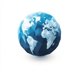 Low-poly blue globe with world map.