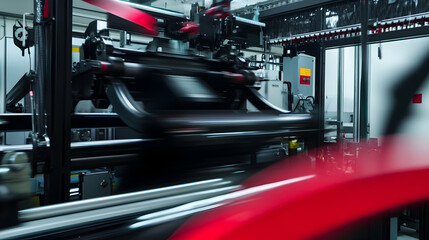 Fototapeta premium Automated factory machinery processing product, industrial background. Use Manufacturing process illustration