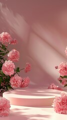 Fototapeta premium Soft Pink Floral Display with Elegant Lighting for Product Showcase