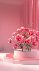 Fototapeta premium Elegant Pink Carnations in Minimalist Floral Arrangement Display
