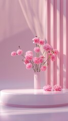 Fototapeta premium Delicate Pink Flowers in Elegant Vase with Soft Background Lighting