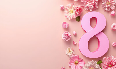 A pink background with flowers and a pink number 8