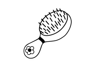 Cute Hairbrush Illustration: A simple line drawing of a hairbrush adorned with a flower, perfect for children's products, hair salons, and beauty-related illustrations. 