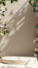 Elegant Minimalist Studio Setup with Flowers and Soft Shadows