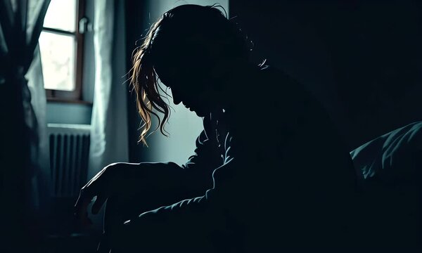 Silhouette of a person experiencing emotional distress in a dimly lit room