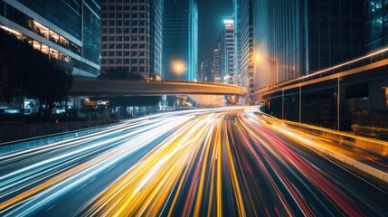 Obraz premium Night Cityscape with Light Trails