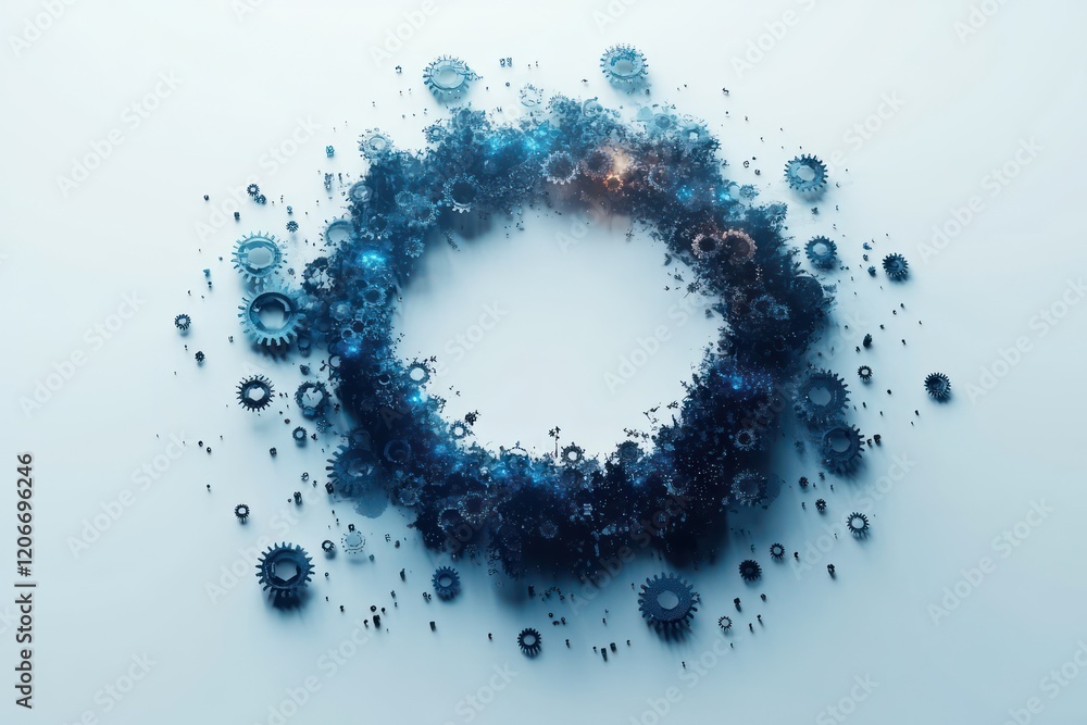 Poster abstract gear mechanism: interlocking cogs and wheels in a circular array