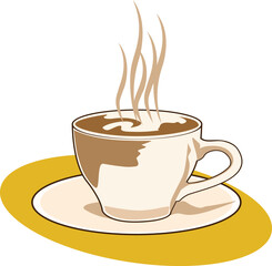 A CUP OF MILK COFFEE WHICH IS STILL SMOOTHING SMOKE BECAUSE IT'S HOT