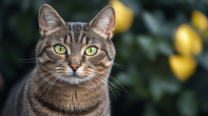 Fototapeta premium close up portrait of tabby cat with striking green eyes