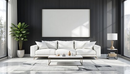 Modern Living Room Interior Design White Sofa and Large Artwork