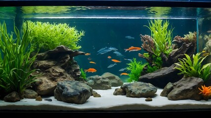 Aquarium Setting: Tiger Shovel nose Catfish Surrounded by Tropical Fish and Plants