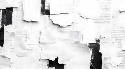 Obraz premium A captivating exploration of torn newspaper articles, creating a striking black and white abstract composition that entices the viewer's imagination.