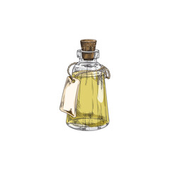 Vector illustration of Neroli oil tincture in a corked glass bottle on an isolated background.