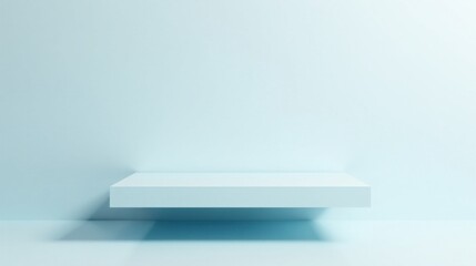 Empty Light Blue Shelf Against a Pastel Wall Simple Minimalist Product Display Background