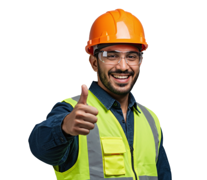 Construction worker smiling with thumbs up  - Powered by Adobe